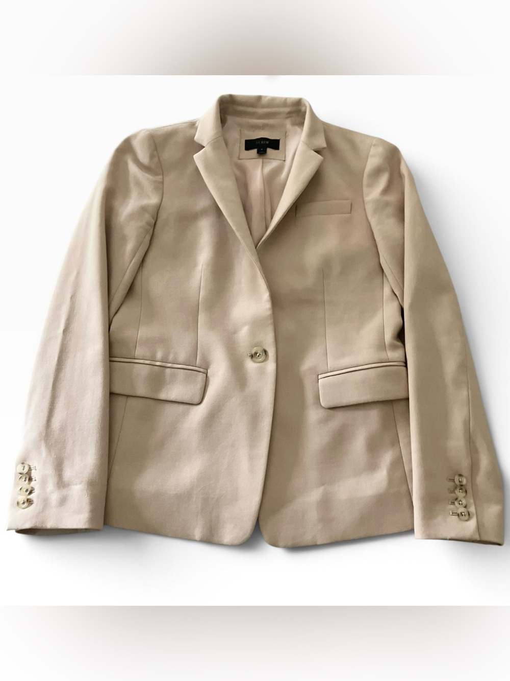 J. Crew Women’s Wool Blazer Beige Tan One Button Suit Jacket Size 4 - Picture 3 of 13